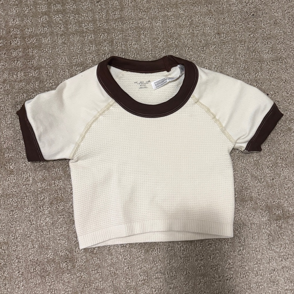 Urban Outfitters Cream and Brown Crop Top